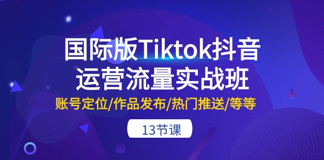 国际版Tiktok抖音运营流量实战班：账号定位/作品发布/热门推送/等等